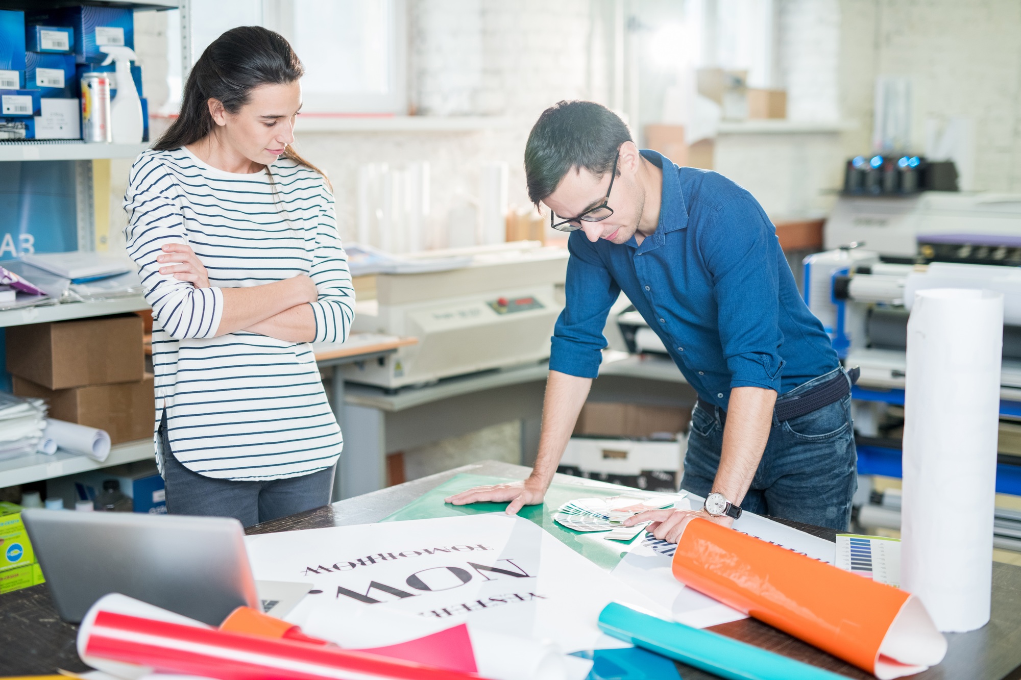 Printing banner in advertising company office